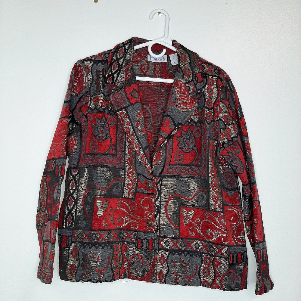 BFA Classics VINTAGE Black and Red  leaf print unlined Bazer size Large